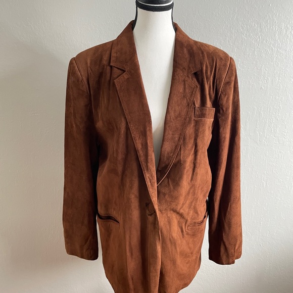 Vintage Field Manor Suede Leather Blazer Jacket Brown Women’s Size 12 - Picture 1 of 6